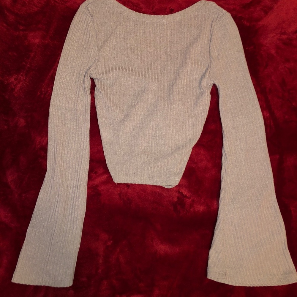 Bell Sleeve Drawstring Ribbed Crop Top - Picture 4 of 4